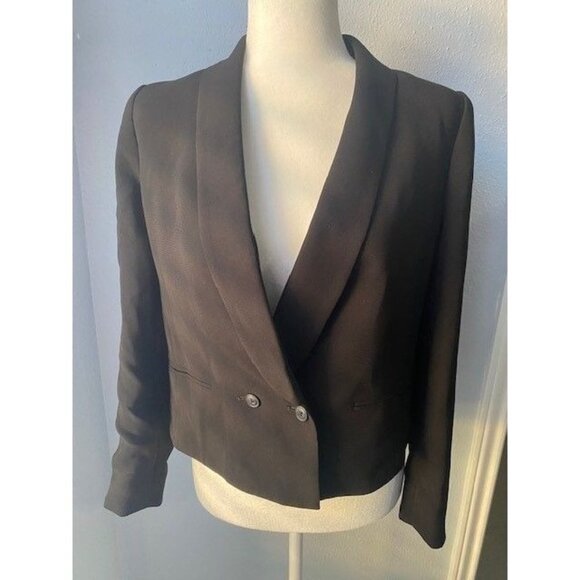 J. Crew Black Women's Cropped Blazer Drapey Blazer Jacket - Size 0 - Picture 1 of 5